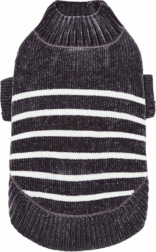Cozy Soft Chenille Striped Christmas Sweater, Grey, 10" Back Length – Perfect Holiday Outfit for Small Stylish Dogs
