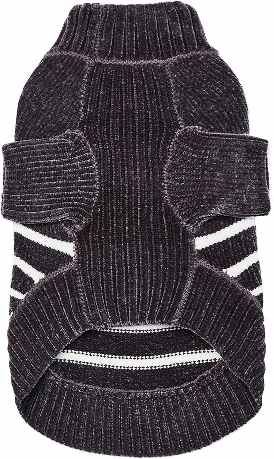 Cozy Soft Chenille Striped Christmas Sweater, Grey, 10" Back Length – Perfect Holiday Outfit for Small Stylish Dogs