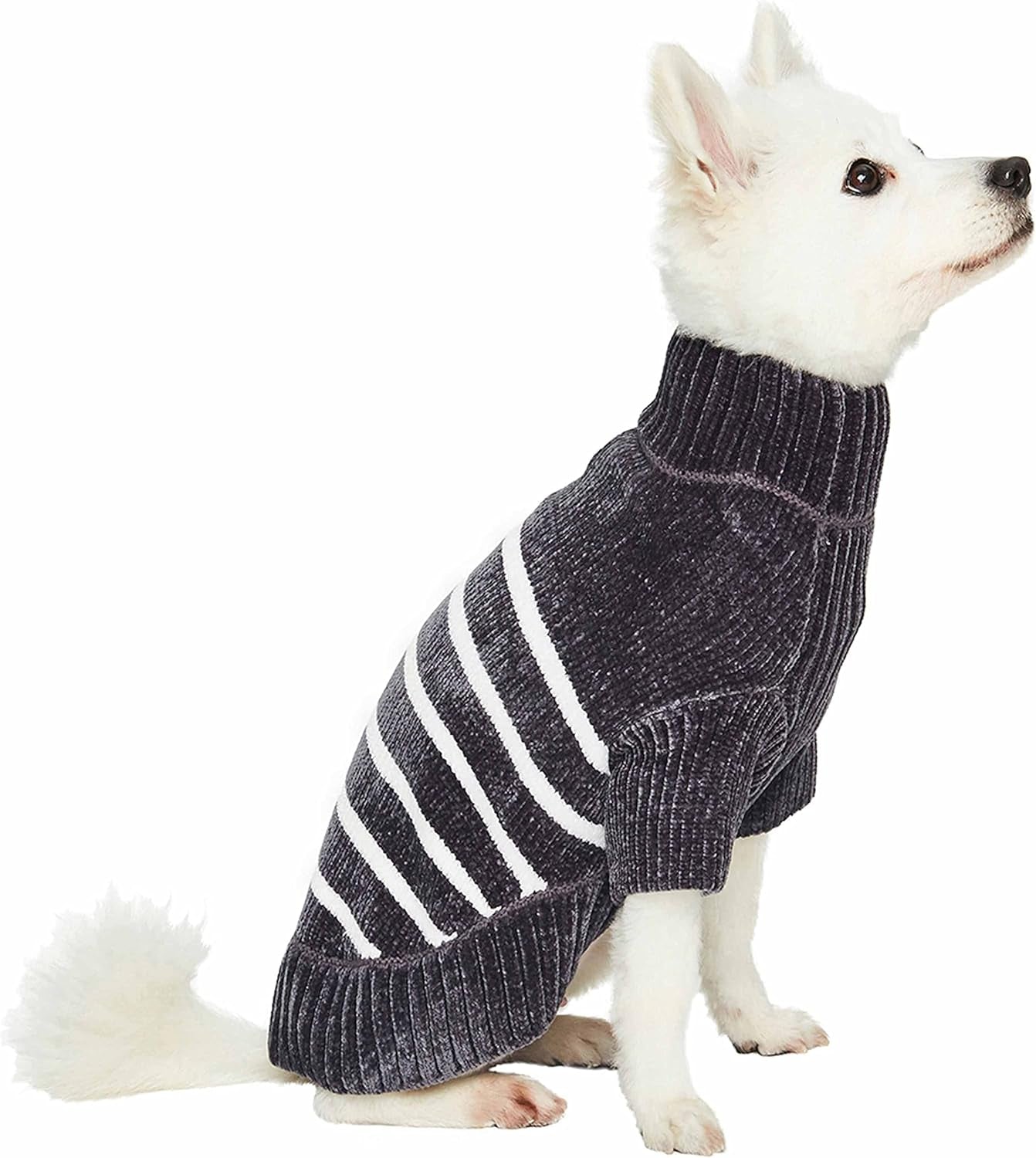Cozy Soft Chenille Striped Christmas Sweater, Grey, 10" Back Length – Perfect Holiday Outfit for Small Stylish Dogs