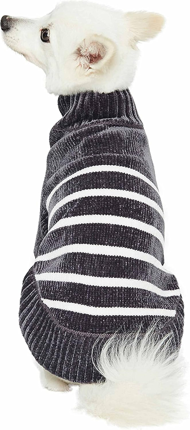 Cozy Soft Chenille Striped Christmas Sweater, Grey, 10" Back Length – Perfect Holiday Outfit for Small Stylish Dogs